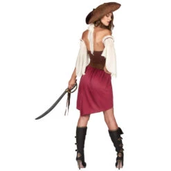 Robe Courte Bordeaux De Pirate Avec Dos Nu, Femme -Boutique De Carnaval D'Halloween Robe courte bordeaux de pirate avec dos nu femme 50655