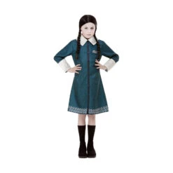 Robe De Mercredi Addams Pour Enfant Avec Perruque -Boutique De Carnaval D'Halloween Robe de mercredi addams pour enfant avec perruque 57096