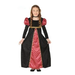 Robe De Petite Fille Médiévale Rouge Et Noire