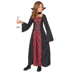 Robe De Petite Vampiresse Imprimé Têtes De Mort -Boutique De Carnaval D'Halloween Robe de petite vampiresse imprime tetes de mort 24416