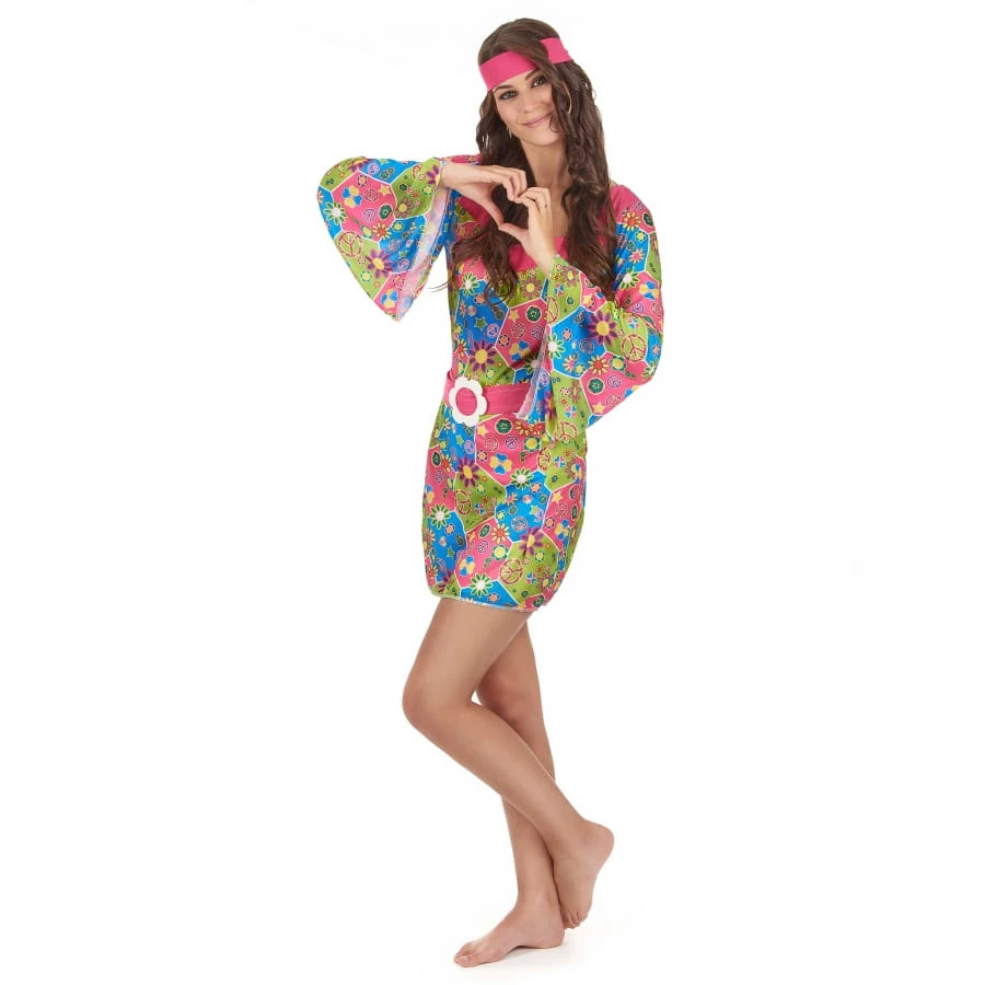 Robe Hippie Courte Imprimé Fleurs Manches évasées 4 Robe Hippie Courte Imprimé Fleurs Manches évasées – Image 2