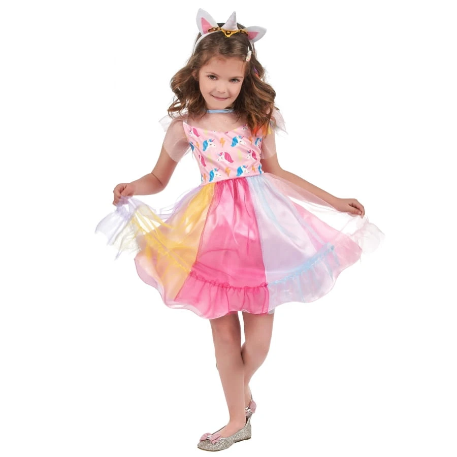 Robe Multicolore De Petite Licorne Avec Serre-tête 4 Robe Multicolore De Petite Licorne Avec Serre-tête – Image 2
