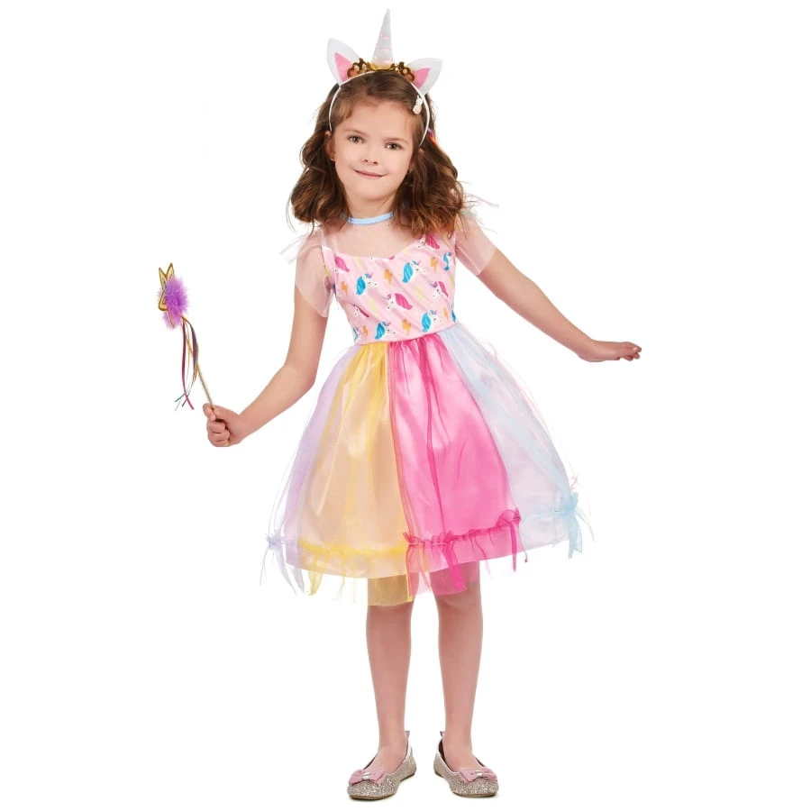 Robe Multicolore De Petite Licorne Avec Serre-tête 3 Robe Multicolore De Petite Licorne Avec Serre-tête