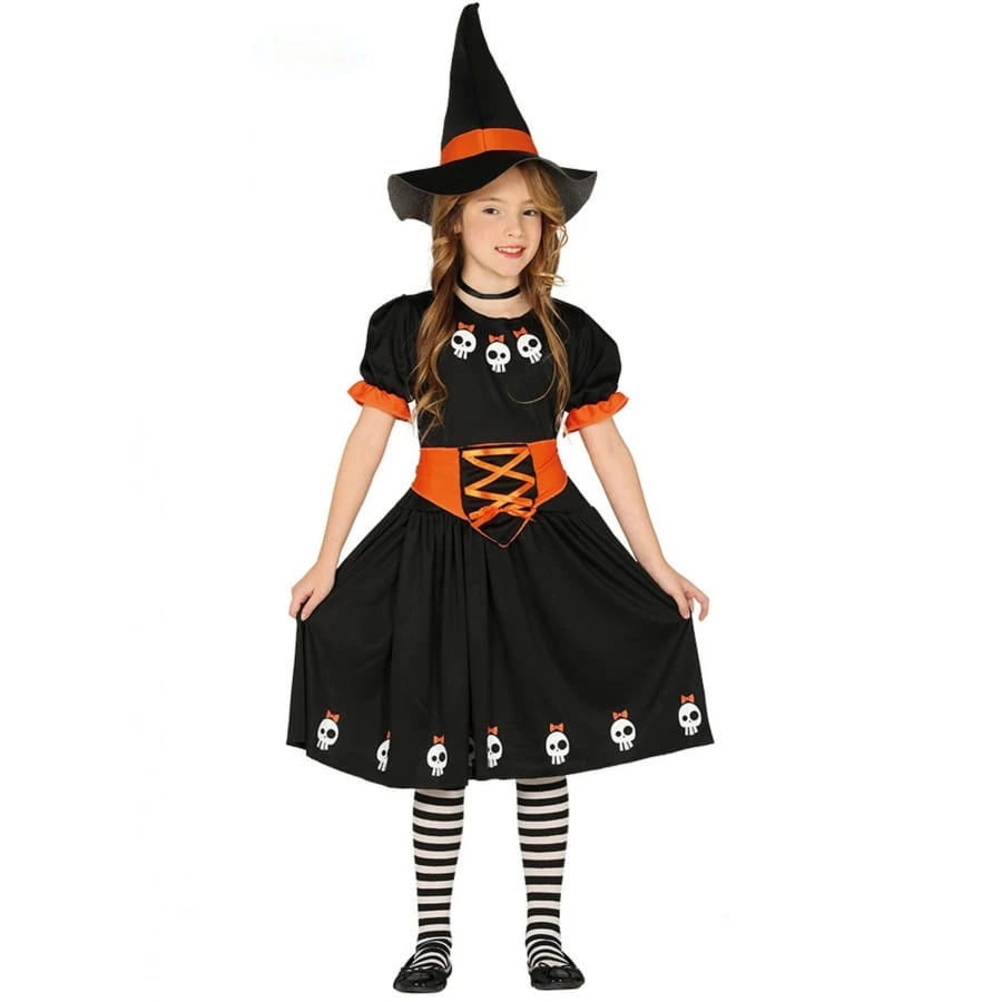 Robe Noire De Petite Sorcière Avec Crânes Rigolos 3 Robe Noire De Petite Sorcière Avec Crânes Rigolos