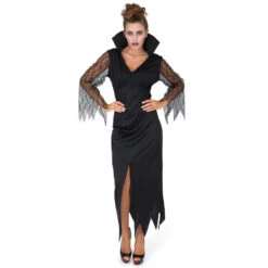 Robe Noire De Sorcière Manches Transparentes -Boutique De Carnaval D'Halloween Robe noire de sorciere manches transparentes 40119