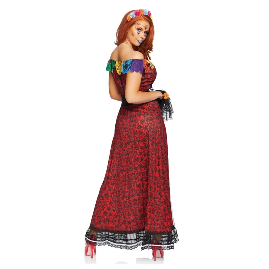 Robe Rouge échancrée Dia De Los Muerto Luxe, Femme 4 Robe Rouge échancrée Dia De Los Muerto Luxe, Femme – Image 2