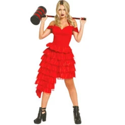 Boutique De Carnaval D'Halloween 8 Robe Rouge Unie Avec Volants Taille Ado