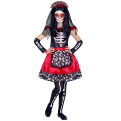 Robe Squelette Jour Des Morts Rouge Et Noir, Fille 6 Robe Squelette Jour Des Morts Rouge Et Noir, Fille -Boutique De Carnaval D'Halloween Robe squelette jour des morts rouge et noir fille 59893