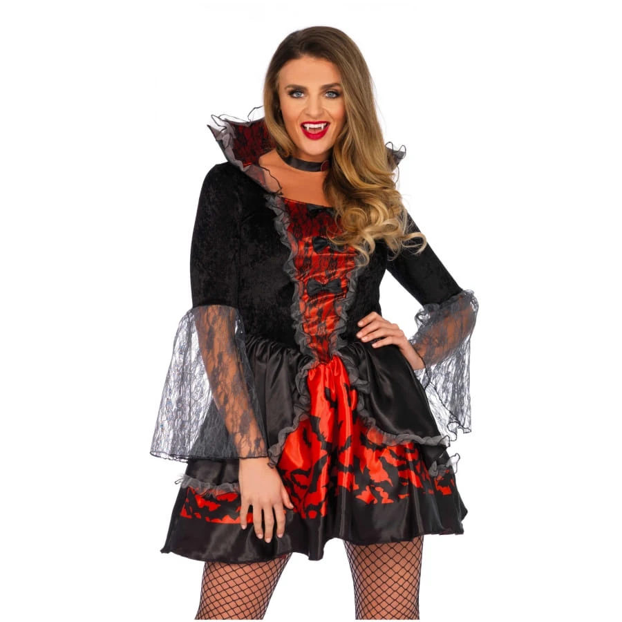 Robe Vampiresse Noire Rouge, Manches Transparentes 4 Robe Vampiresse Noire Rouge, Manches Transparentes – Image 2