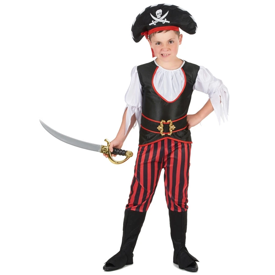 Tenue De Pirate Enfant Rayures Noires Et Rouges 4 Tenue De Pirate Enfant Rayures Noires Et Rouges – Image 2