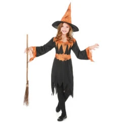 Tenue De Sorcière Araignée Orange Et Noire, Enfant -Boutique De Carnaval D'Halloween Tenue de sorciere araignee orange et noire enfant 14466