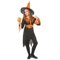 Tenue De Sorcière Araignée Orange Et Noire, Enfant -Boutique De Carnaval D'Halloween Tenue de sorciere araignee orange et noire enfant 14467