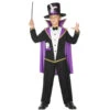 Tenue Noire Avec Cape Violette De Petit Magicien -Boutique De Carnaval D'Halloween Tenue noire avec cape violette de petit magicien