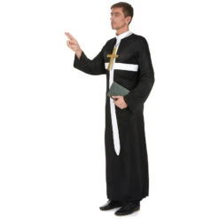 Tenue Noire De Prêtre Imprimé Croix Blanche -Boutique De Carnaval D'Halloween Tenue noire de pretre imprime croix blanche 37147