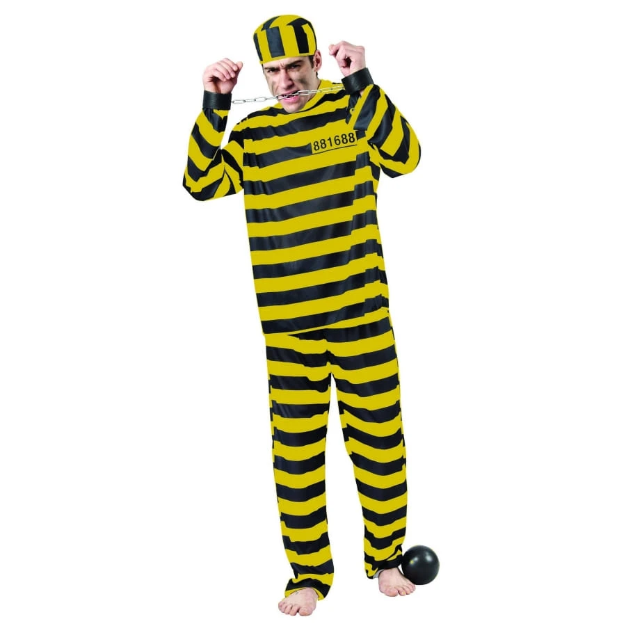 Tenue Rayée Jaune Et Noire De Prisonnier, Adulte 6 Tenue Rayée Jaune Et Noire De Prisonnier, Adulte – Image 4