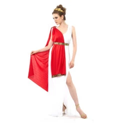 Tunique Romaine Blanche Avec Drapé Rouge, Femme