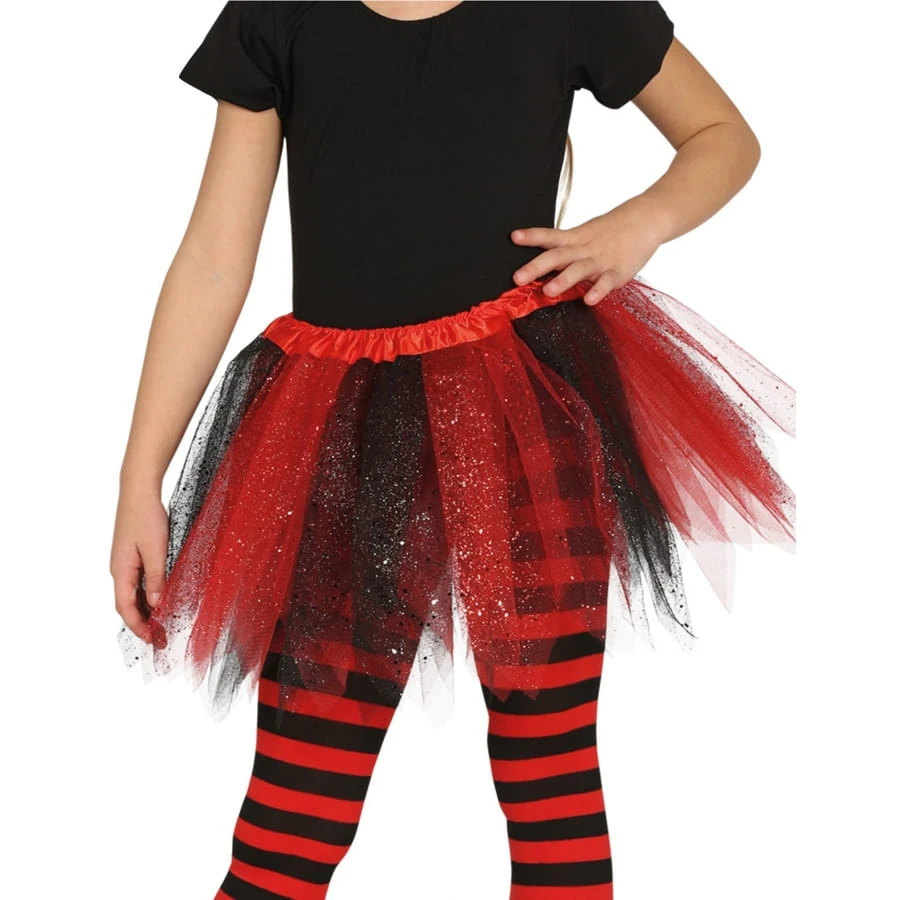 Tutu Bicolore Tulle Noir Rouge à Paillettes Fille 3 Tutu Bicolore Tulle Noir Rouge à Paillettes Fille