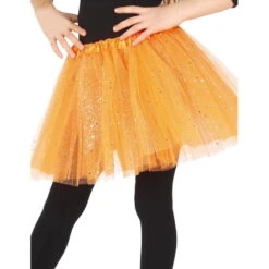 Tutu Orange Fille En Tulle Pailleté Argenté