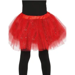 Tutu Rouge Petite Fille En Tulle Pailleté Argenté